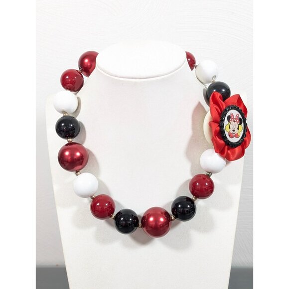 Minnie Mouse Black Red White Chunky Bead Faux Pearl Necklace 17 in - Picture 1 of 10